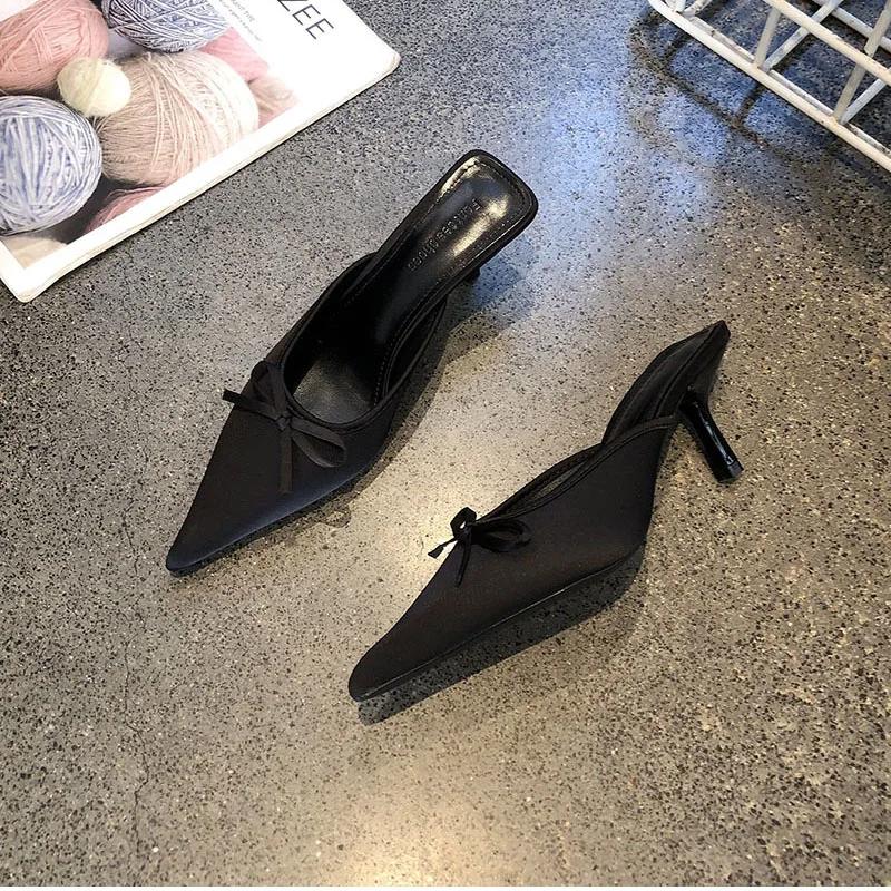 2025 Summer Butterfly-knot Women Muels Slippers Shoes Fashion Hollow Out Design Style Thin Heel Slides Shoes