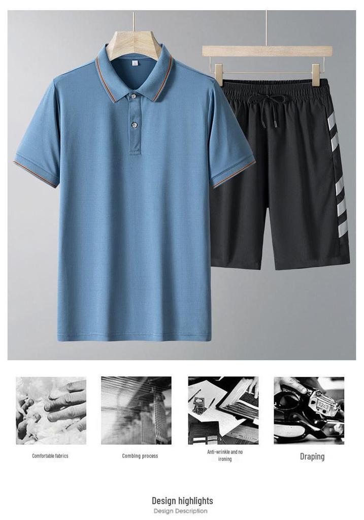 Men's Ice Silk Quick-Dry Polo & Shorts Set - Casual Summer Sportswear