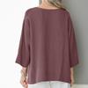 Solid Color Loose Cotton Linen Tops Women Casual V-neck 3/4 Sleeve Blouse