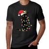 Santa Black Cat Tangled Up In Christmas Tree Lights Holiday T-Shirt Oversized Hippie Clothes Designer T Shirt Men