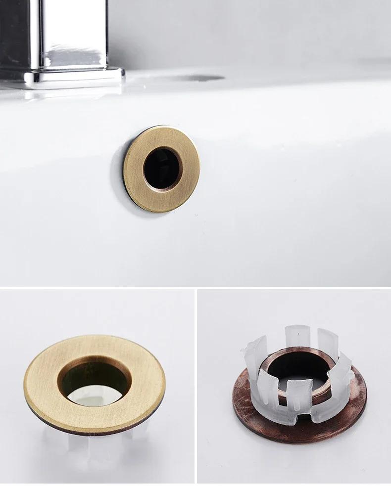 Tappo di troppopieno Nero Argento Oro Bronzo Vintage Ottone Lavabo da Bagno Rubinetto Lavandino Con Anello a Sei Piedi Inserto Sostituzione
