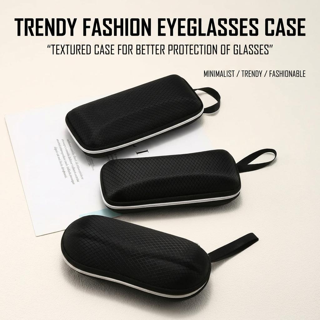 Black Check Pattern Glasses Box Compression Resistant Portable Eyewear Storage Zipper Sunglasses Case Classic Black For Campus