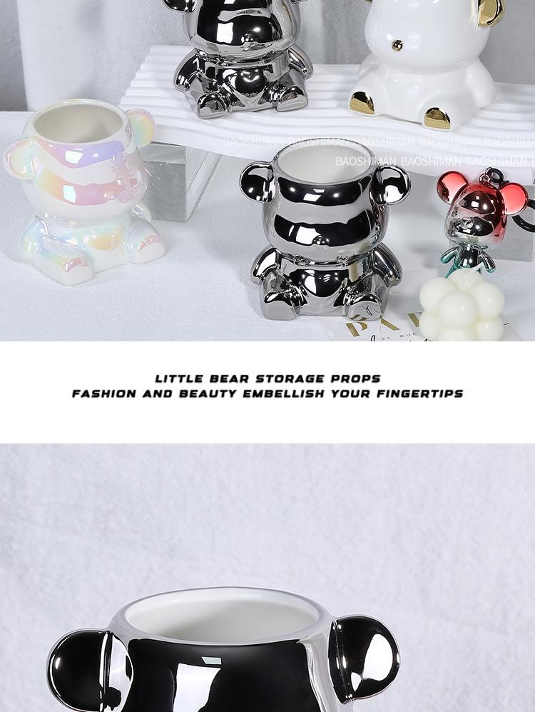Trendy Bear Pen & Brush Holder with Sandpaper Storage for Manicure Tools – Desktop Organizer & Photo Prop