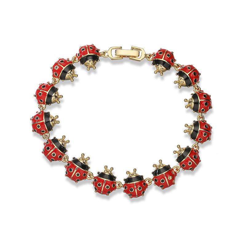 18K Gold Plated Brass Enamel Dripping Oil Craft Insect Seven Star Ladybug Cute Sweet Bracelet Women s Fashion Zircon Other