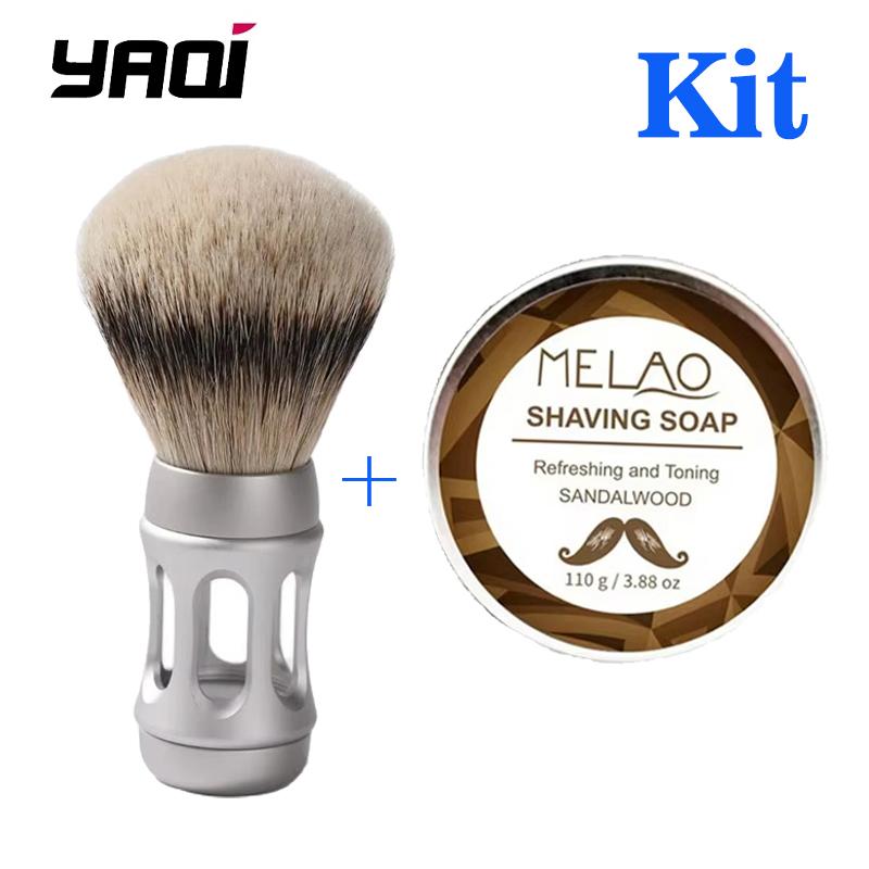 Yaqi Bandstand 24mm Matte Chrome Metal Handle Silvertip Badger Hair Shaving Brush And Shaving Soap Set for Men Grooming Kit