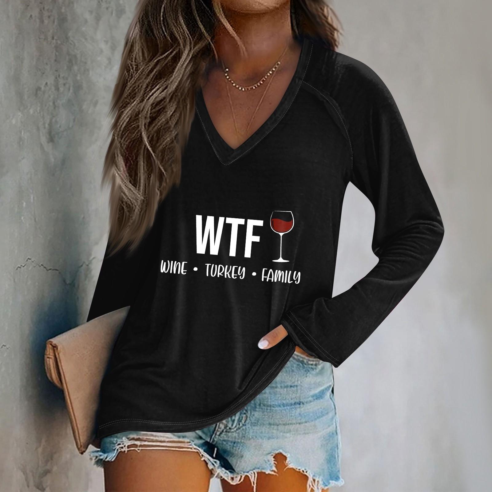 

Женская повседневная мода с графическим принтом, винтажный повседневный принт, длинный рукав, V-образный вырез, пуловер, топ, блузка, Рождество L чёрный