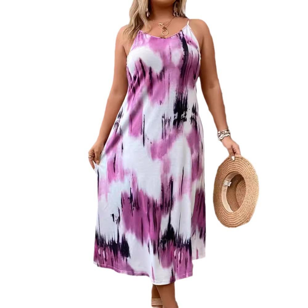 GMXIA Frühling Sommer Damen Print Neckholder Plus Size Damenkleid für Frauen