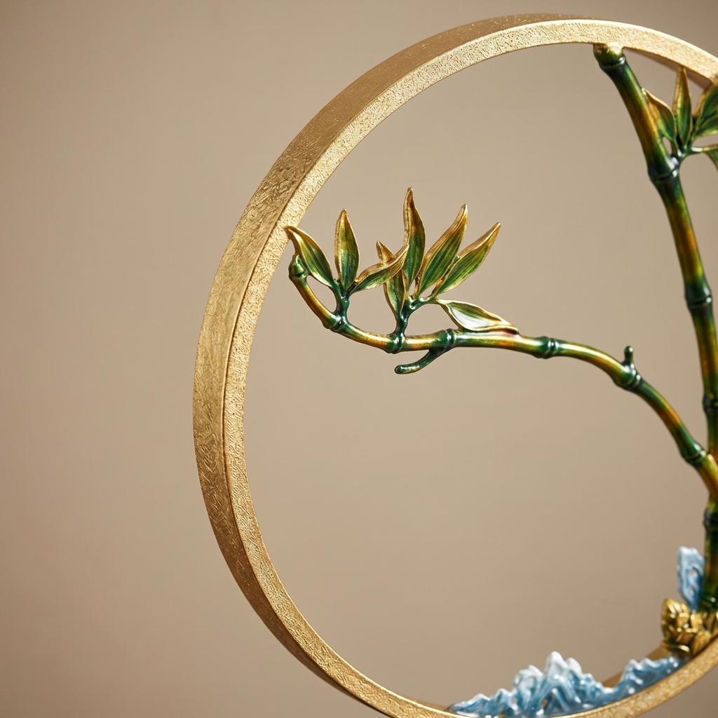 Bamboo Ornament with Marble Base Gold-Toned Decor Slim for Entryway, Hotel Lobby
