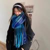 Autumn And Winter Rainbow Plaid Warm Scarf Sweet Soft Waxy Long Mohair Fringed Retro Breathable Soft Comfortable