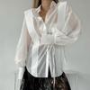 Womens Loose Fit Tencel Shirt With Tie Detail French Chic Long Sleeve Blouse Pure Color Elegant Office Wear