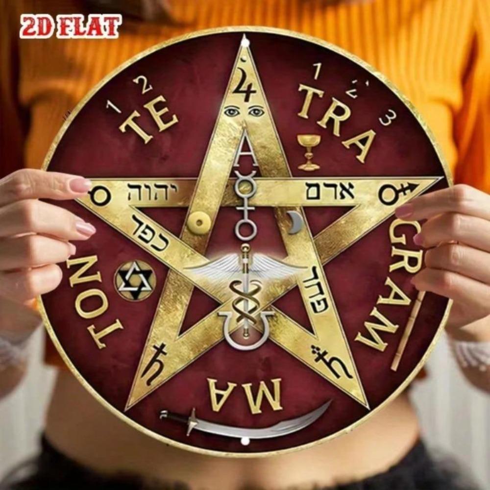Pentagram Design Metal Wall Art Fine Detailed Flat Round Decor for Home Cafe Wall Decoration