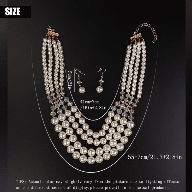 Nowa Moda Wielowarstwowy Ręcznie Robiony Naszyjnik z Imitacji Pereł i Kryształów, Koralikowy, Cyrkoniowy Zestaw Naszyjnik i Kolczyki dla Kobiet, Akcesoria na Imprezę