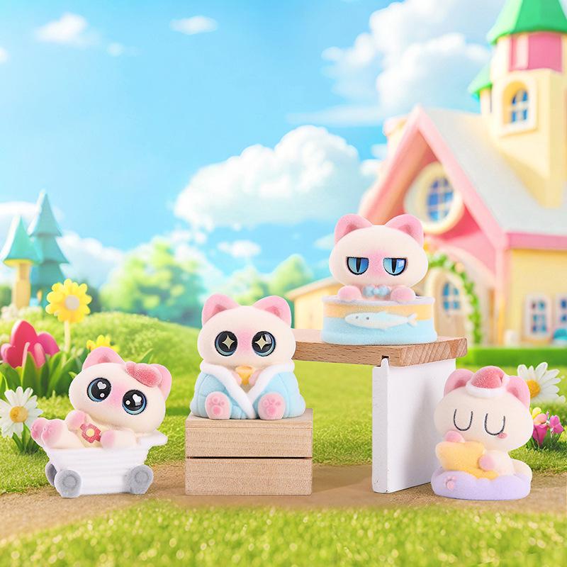 Cute Little Siam Siamese Flocking Style Blind Box Trendy Toy Small Ornament Office Desktop Decoration Model Kid Gift