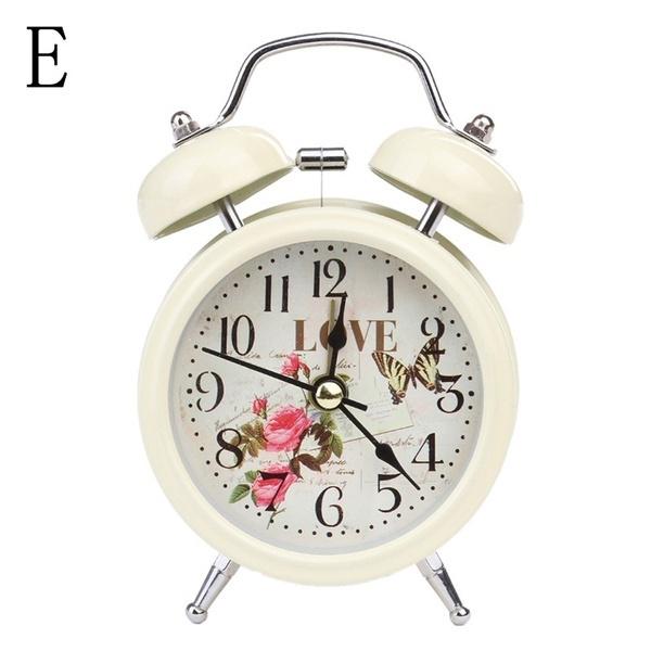 Classic Vintage Silent Metal LED Night Light Twin Bell Alarm Clock Ticking Retro Tableclock