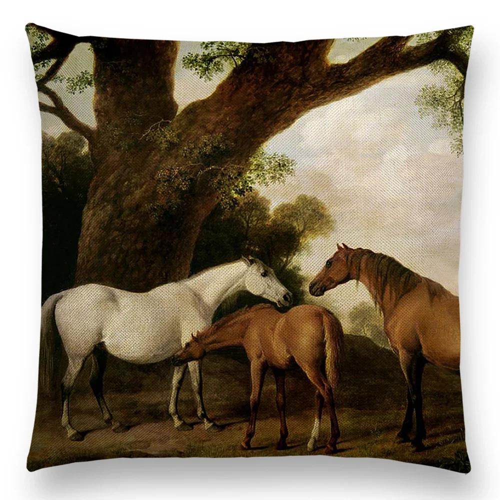 Horse Oil Painting Pillow Case Home Decor Vintage Cushion Cover for Sofa Car Linen Pillow Cover Home Decorative Drop Shipping