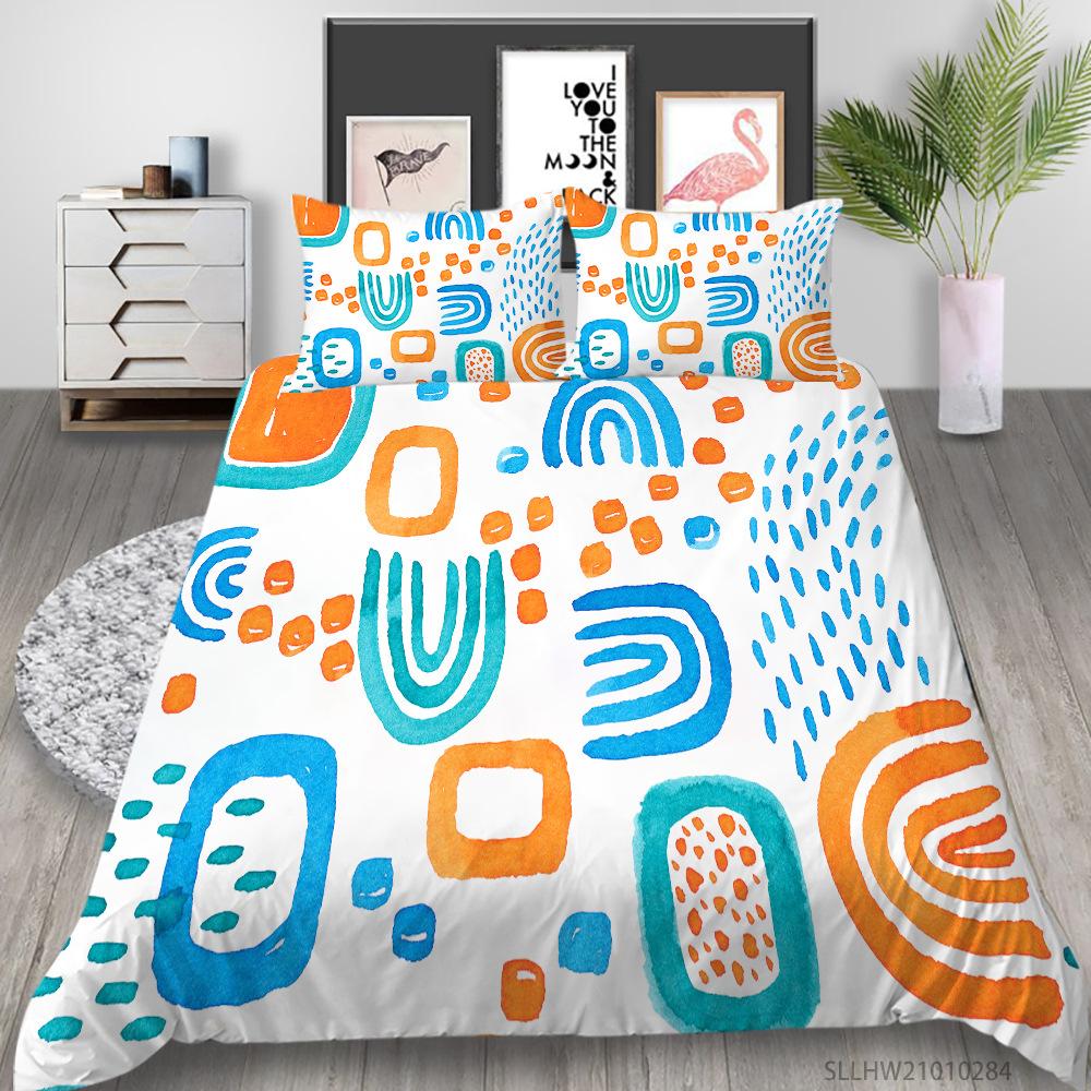 Geometric Painting Series 3D Digital Printing Quilt Cover Pillowcase Three-Piece Set Polyester