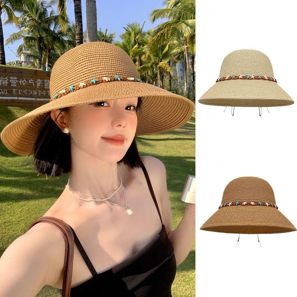Sun Protection Woven Hat Wide Brim Sunshade Hat New Straw Hat  Seaside Beach