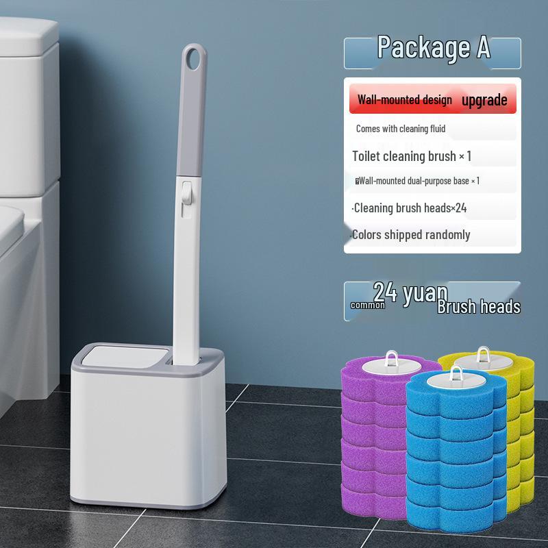 Disposable Antibacterial Toilet Brush Set with Replacement Heads