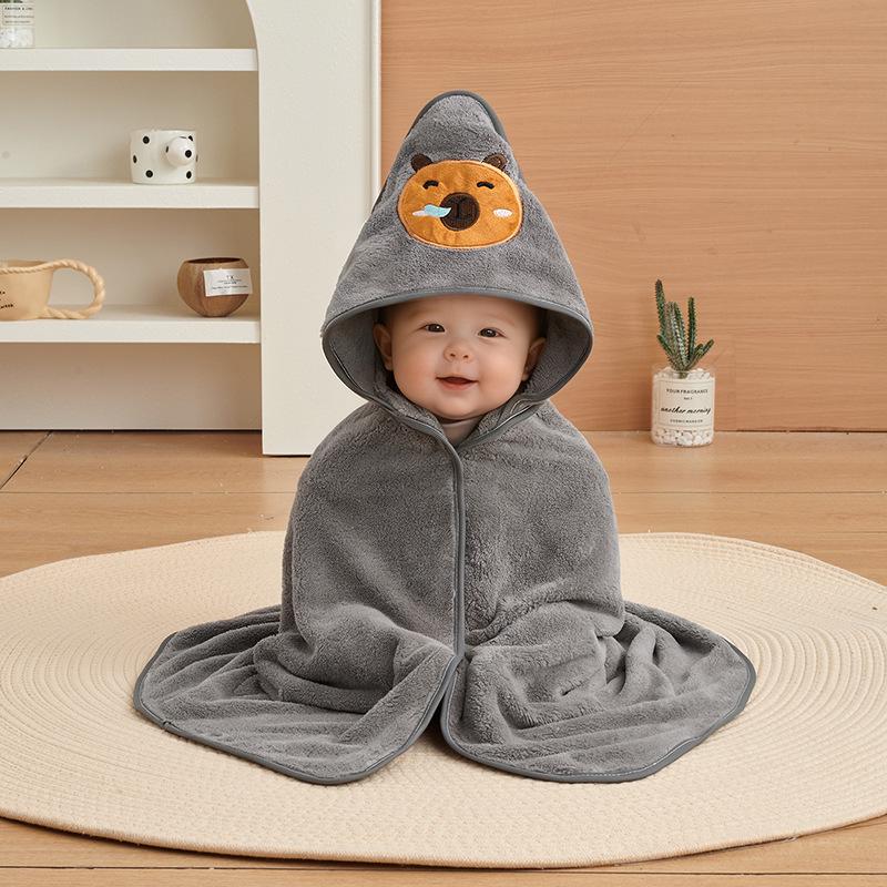 Cartoon Hooded Baby Swaddle & Bath Towel - Coral Fleece, Absorbent, Embroidered, Newborn To Toddler