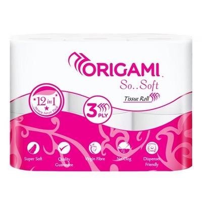 Origami 3 Ply Toilet Tissue Paper Roll - Pack of 12 (160 Pulls Per Roll, 1920 Sheets)