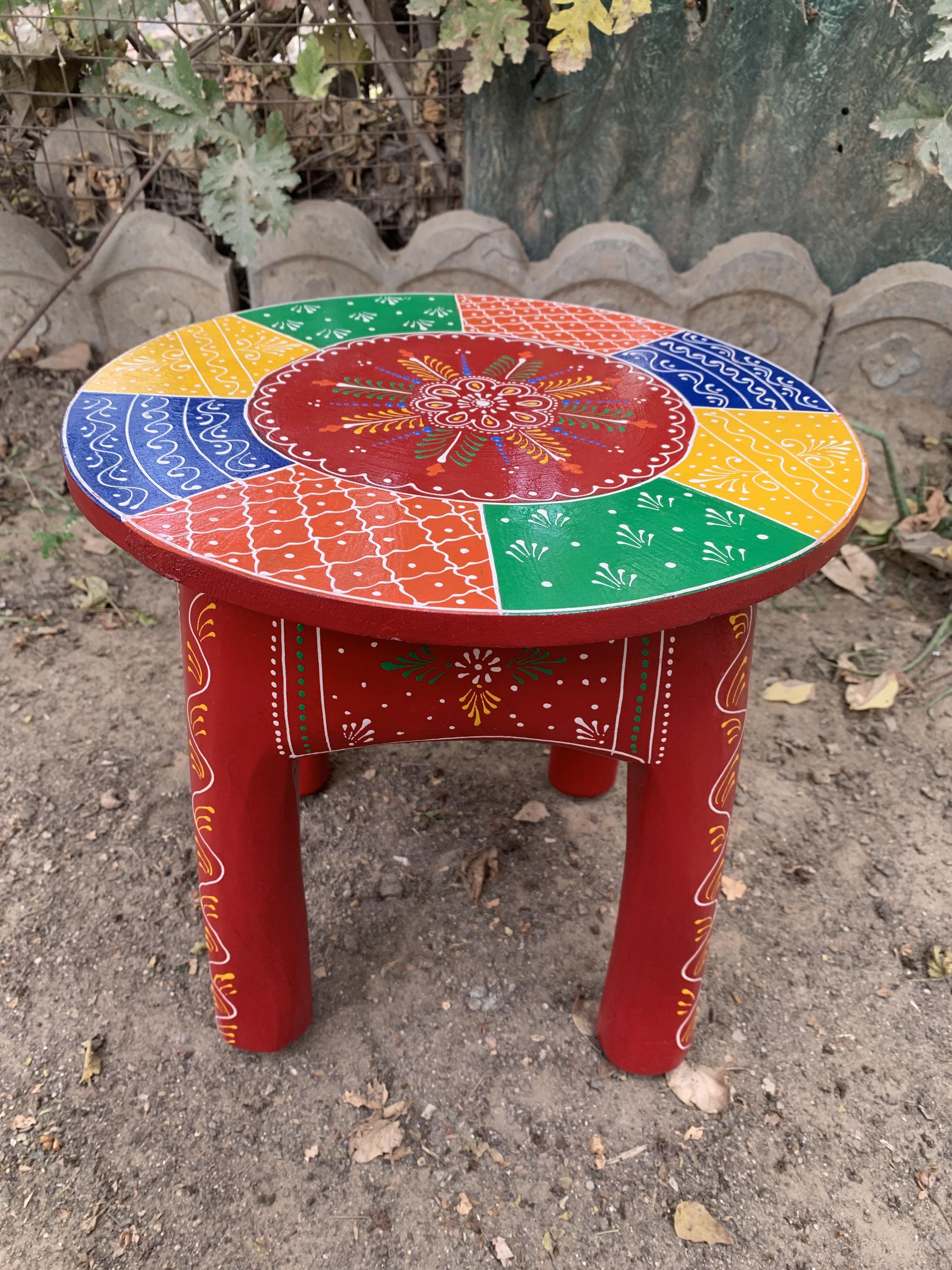 

Indian Handcrafted Chowki Hand Painted Round Wooden Stool 11 x 12 x 12 (h x l x w) approx.