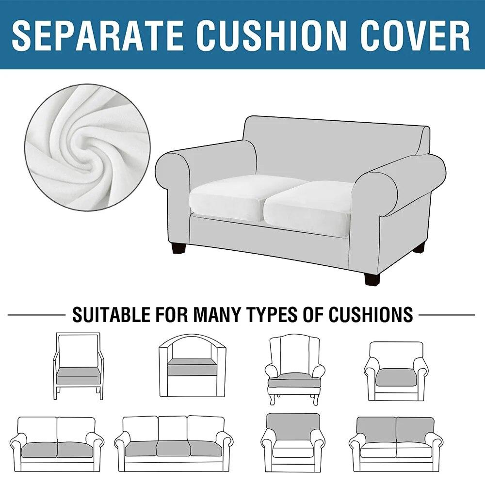 White Velvet Sofa Seat Cushion Cover Elastic for Living Room Corner Couch Cover Stretch Sofas Case Seat Slipcover 1/2/3/4 Seater