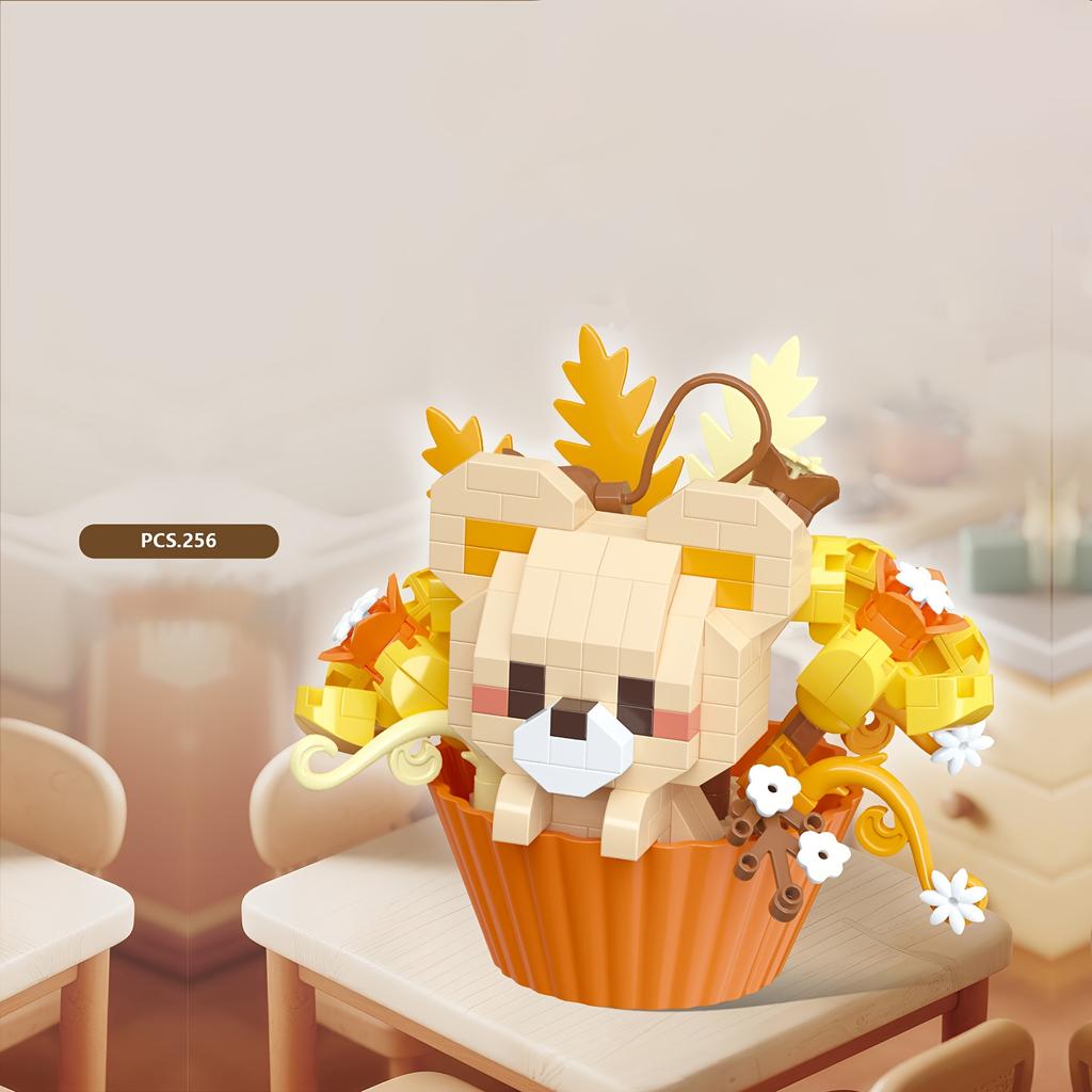 Building block small animals flower pot series tabletop ornaments decoration Christmas Halloween gifts