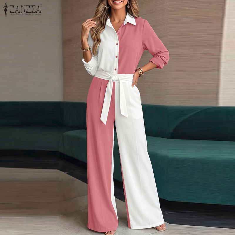 ZANZEA Women Long Sleeve Blouse and Long Pants Casual Two Piece Suit Sets