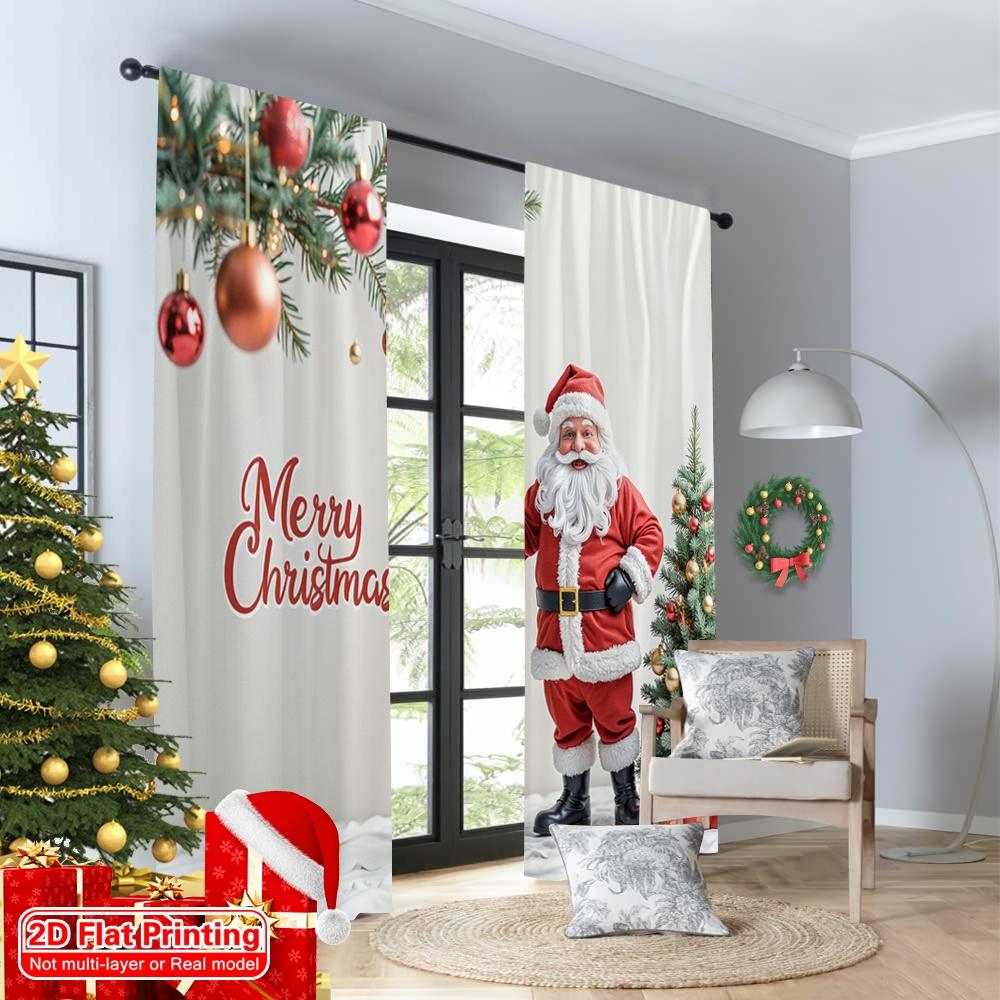 2pcs 2D Flat Printing Merry Christmas Popular Drapes Merry Christmas Santa Tree_a Fabric Without Electricity Family Party Use