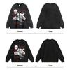 Mens Oversized Hooded Sweatshirt With Distressed Wash Effect Cartoon Print Loose Fit Streetwear Long Sleeve Cotton