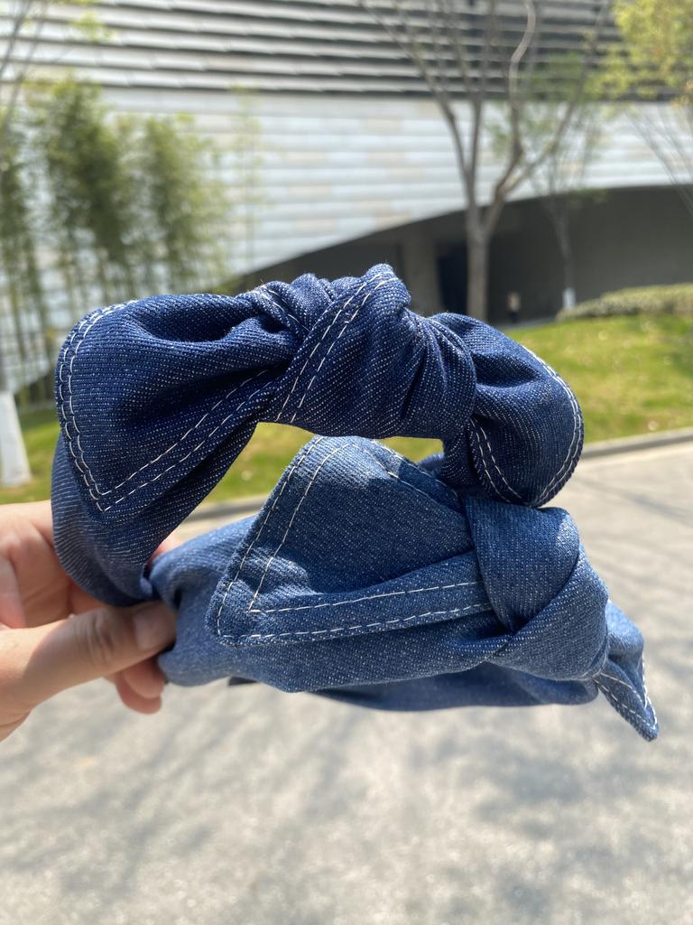 Nytt denim sløyfebånd retro presset stoff hodebånd kvinners enkelt bredbremmet hårtilbehør