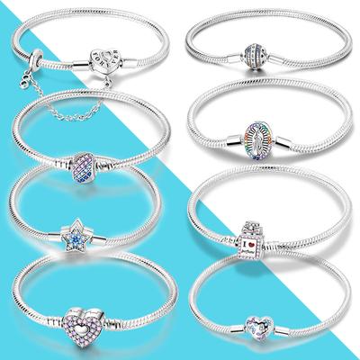 925 Gümüş Bilezik Kalp Parfüm Renkli Zirkonyum Toka Yılan Zinciri Uyumlu Orijinal Charms DIY Takı