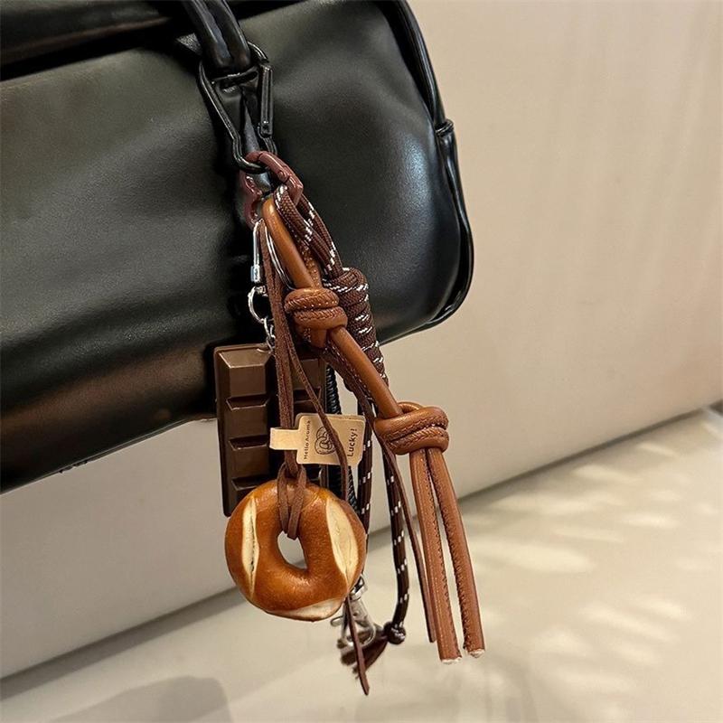 Bag Charm Autumn/Winter Brown Cute Alkaline Bread Bag Pendant Chocolate Mountain Climbing Rope Decorative Hangin