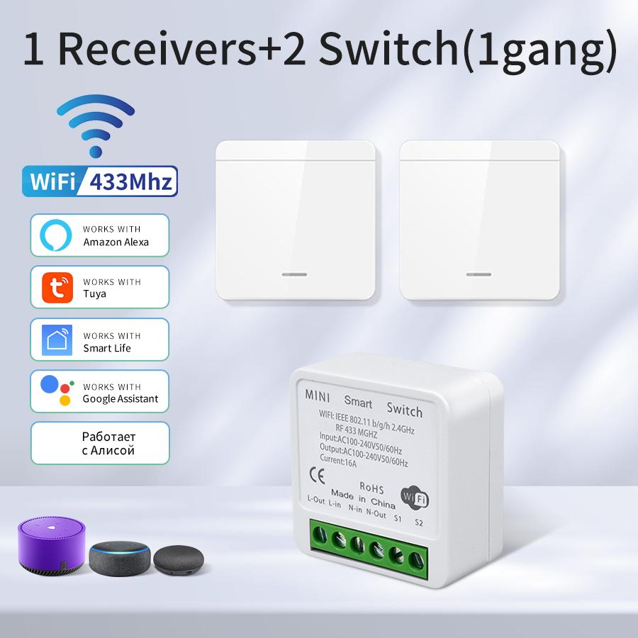 Tuya WiFi Smart Switch 433MHz Relais Empfänger Kabellos 1/2/3-fach 86 Wandpanel Schalter APP-Steuerung Funktioniert mit Alexa Google Home