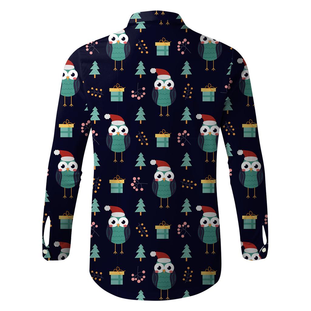 (Tolles Zuhause)Herren-Weihnachtshemden, langärmelig, mit Blumenmuster, Knopfleiste, lustig, niedlich, grafisches Hemd