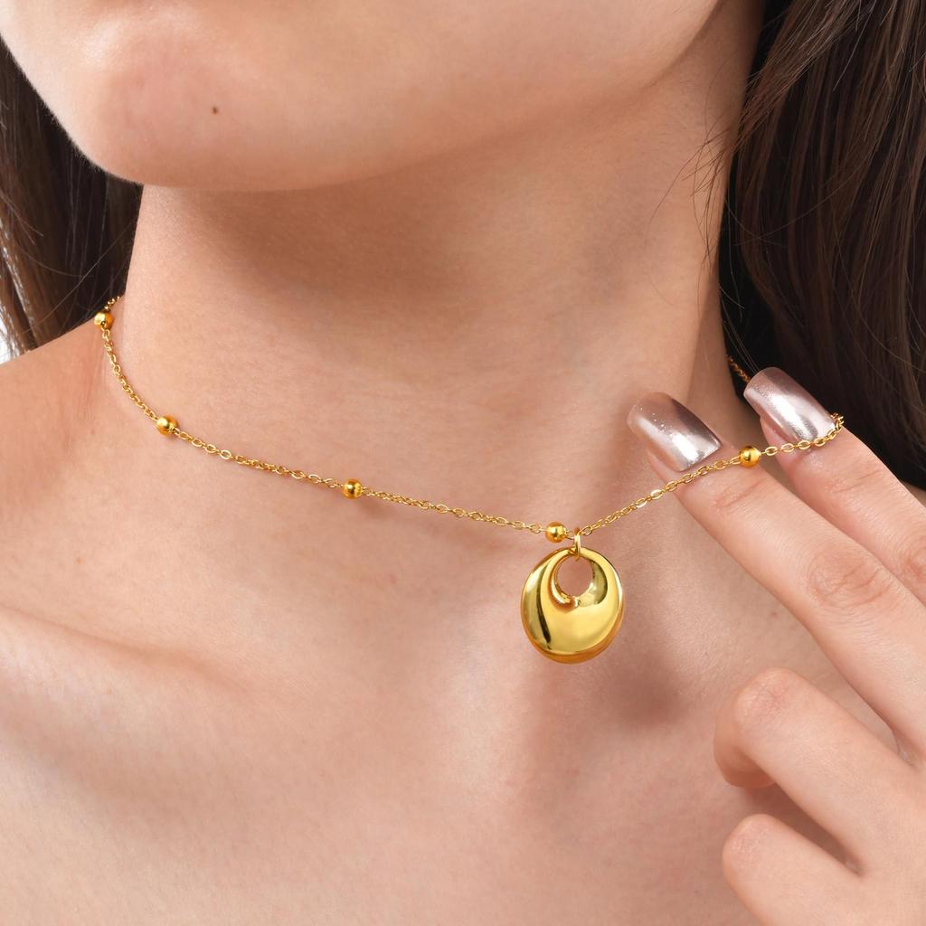 Modeschmuck, Edelstahl-Perlenkette Geometrischer Anhänger Goldene Halskette