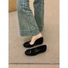 Inner height increase 4CM retro black square buckle single shoes one pedal commuter ladyshoes