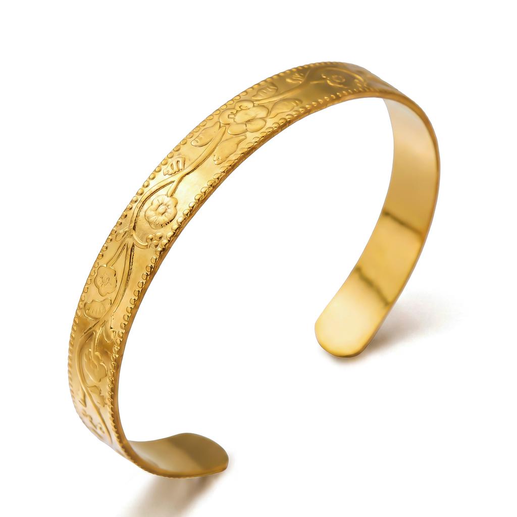 Fashion Vintage Flower Cuff Bracelet for Women Trendy Gold Color Metal Wide Flower Opening Bangles Charms Elegant Party Jewelry