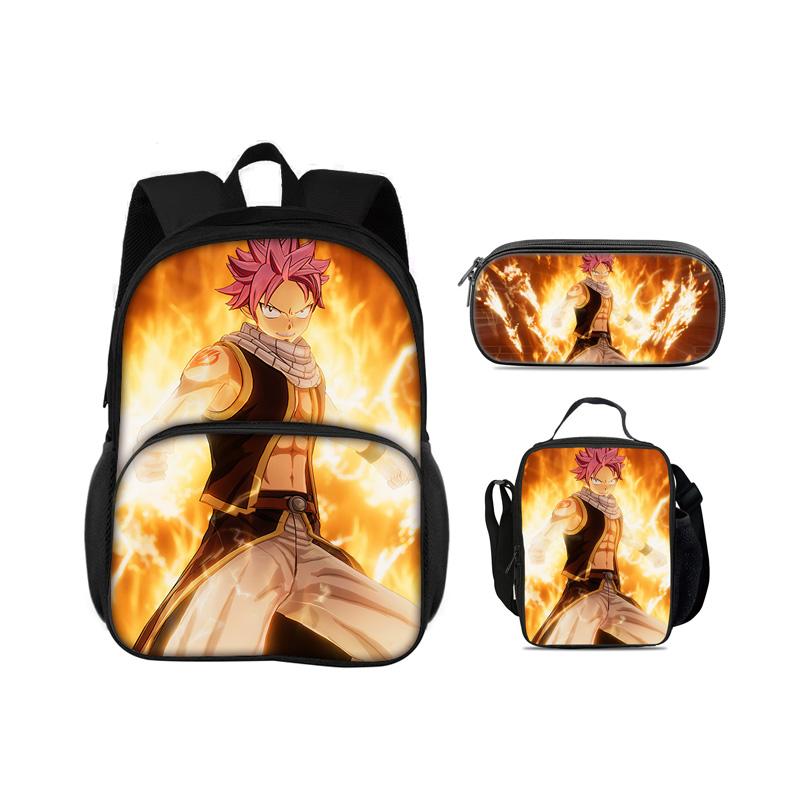 FAIRY TAIL Round Front Bag Backpack Pen Bag Ice Bag 3Pcs Set Cartoon Anime Printed Student Boys and Girls New Versatile