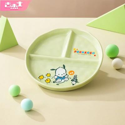 For Sanrio Pochacco Ceramic Divided Plate Children's Round Compartmented Dinner Plate Cartoon Mugs Microwave Available Tableware