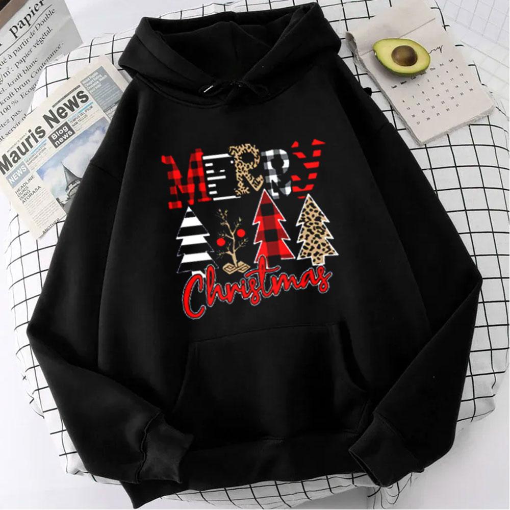 Merry Christmas Tree Leopard Graphic Hoodies Women Christmas Gifts Women's Sweatshirt Harajuku Fashion New Year Y2K Clothes