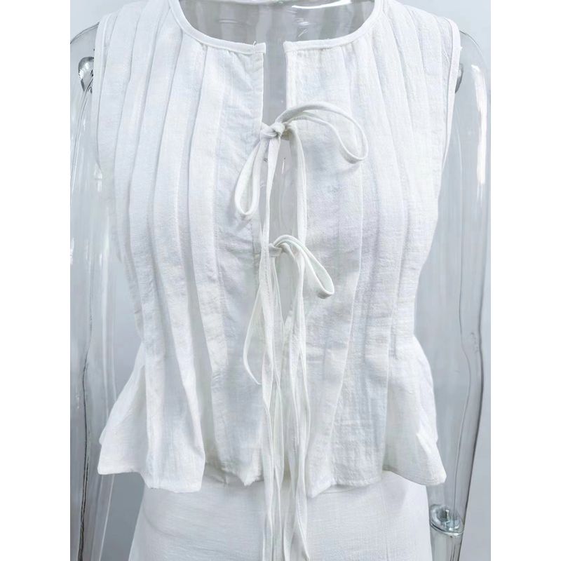 

Western Style New Sleeveless Lace-up Vest Skirt sets Lace up Vest Half Skirt Set White Tops M