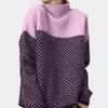 Vintage sweter w paski sweter kobieta moda 2023 zima półgolf z dzianiny grube swetry luźny sweter luźne topy 29979