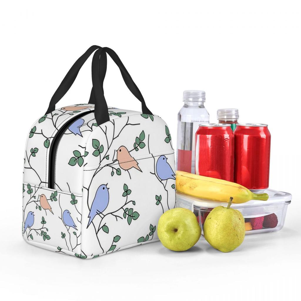 Vintage Bird And Botanical Branch Insulated Lunch Bag for Kid School Cooler Thermal Food Box Tote Portable Lunch Boxes Container