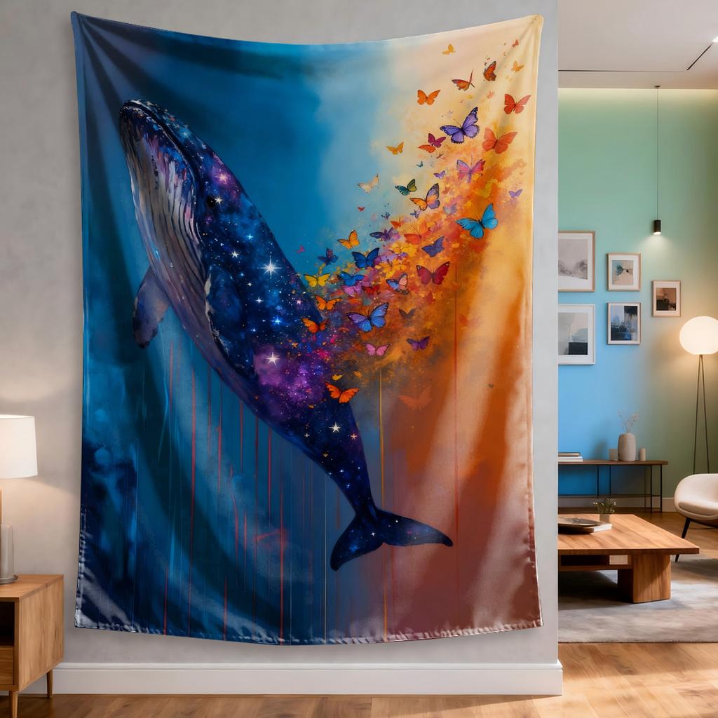 Whale With Cosmic Details Digital Printing Polyester Wall Tapestry Suitable For Use In Living Rooms Bedrooms Offices Bars Party