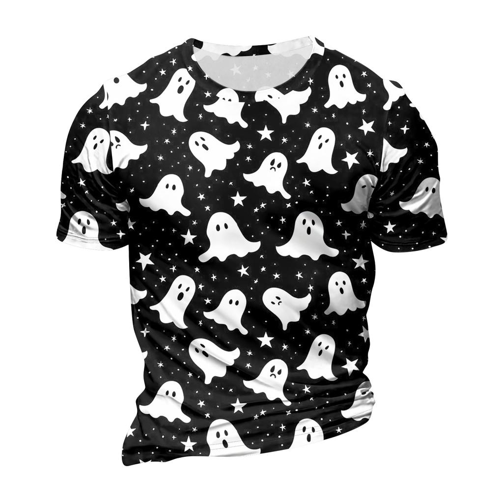 Halloween T Shirt Men's Casual Round Neck Blood Splatter Pattern Tops Horror Bloody Printed Short Sleeve Tops