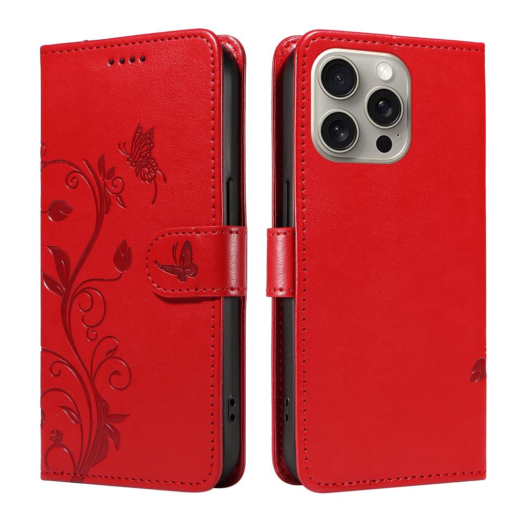 For iPhone 15 Pro Max PU Leather Cases Flower Pattern Wallet Stand Phone Cover with Strap