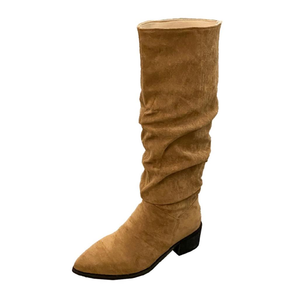 Popular Pile 2025 New Boots Spring and Autumn Boots Retro But Knee Women's Thick Heel Heel Heightening Knight Boots Look Thin