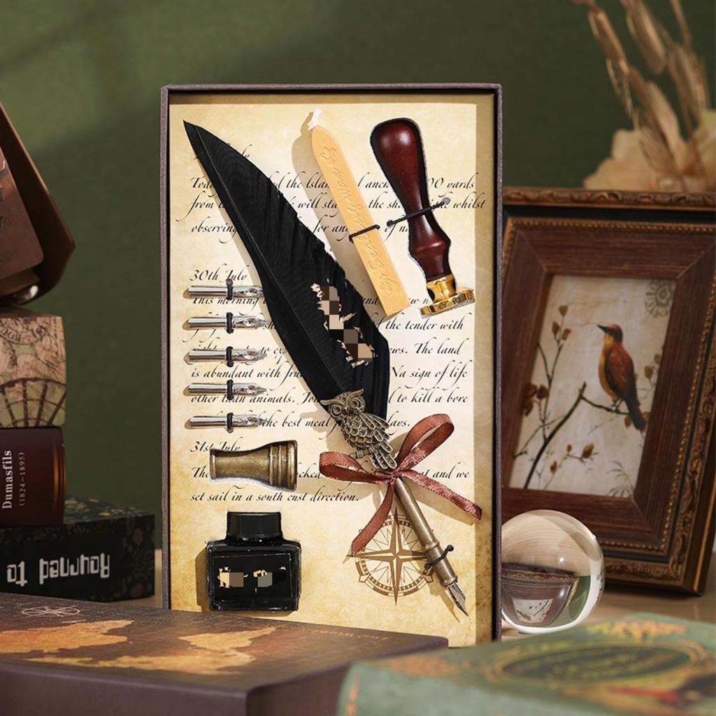 Veer Pen Uil Dip Pen Mechanische Tandwiel Inktzak Pen Geschenkdoos Verjaardagscadeau