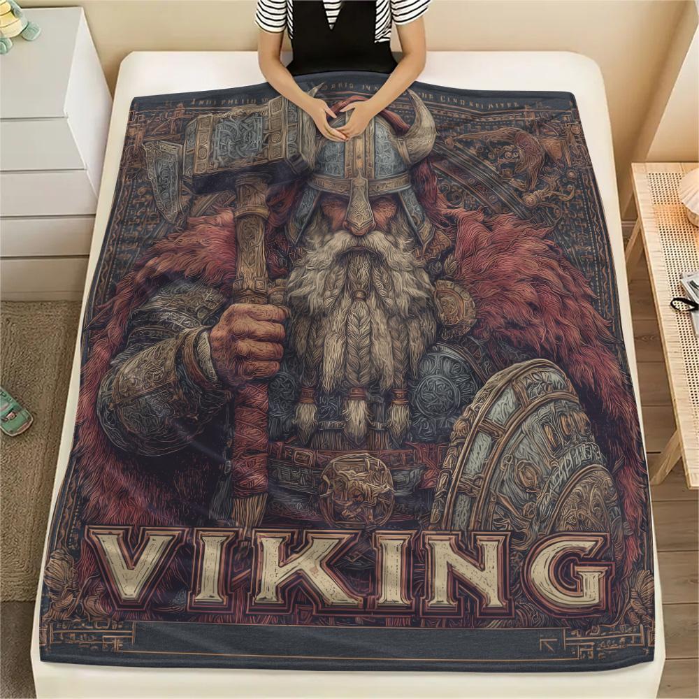 Viking Warrior  Print Flannel Blanket, High quality Comfortable for All Seasons, Home Decor, Warmth and Comfort